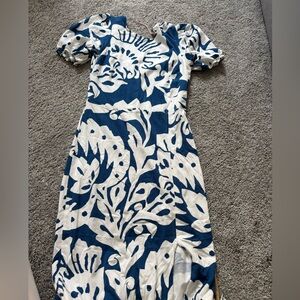 Boden Navy and White Botanical Midi Dress